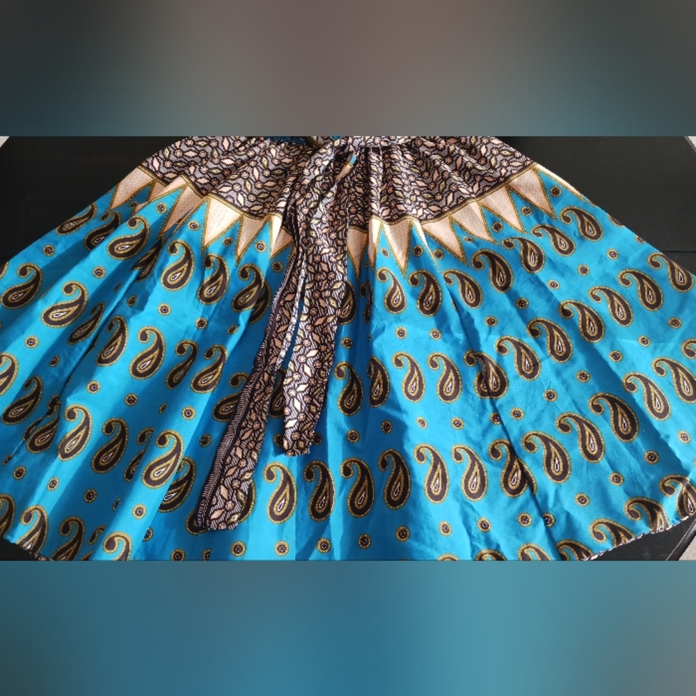 AJ African Print Midi Skirt Paisly Colorful Med With Matching Headpeace NWOT - Picture 5 of 10